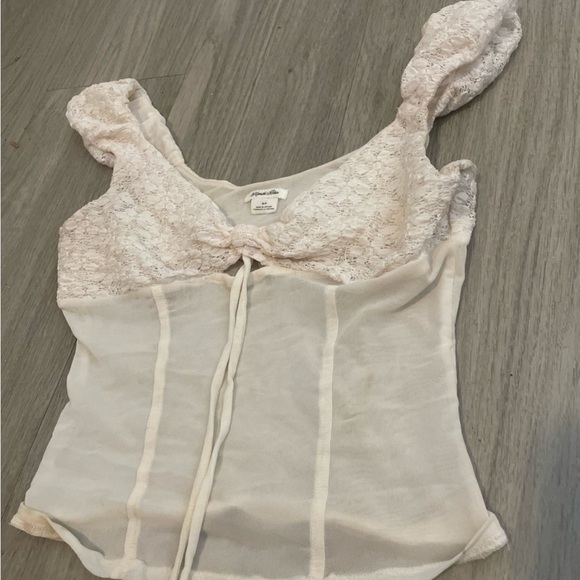 Kimchi Blue Tops - Kimchi Blue Lace-Trim Ivory Tie-Front Cami